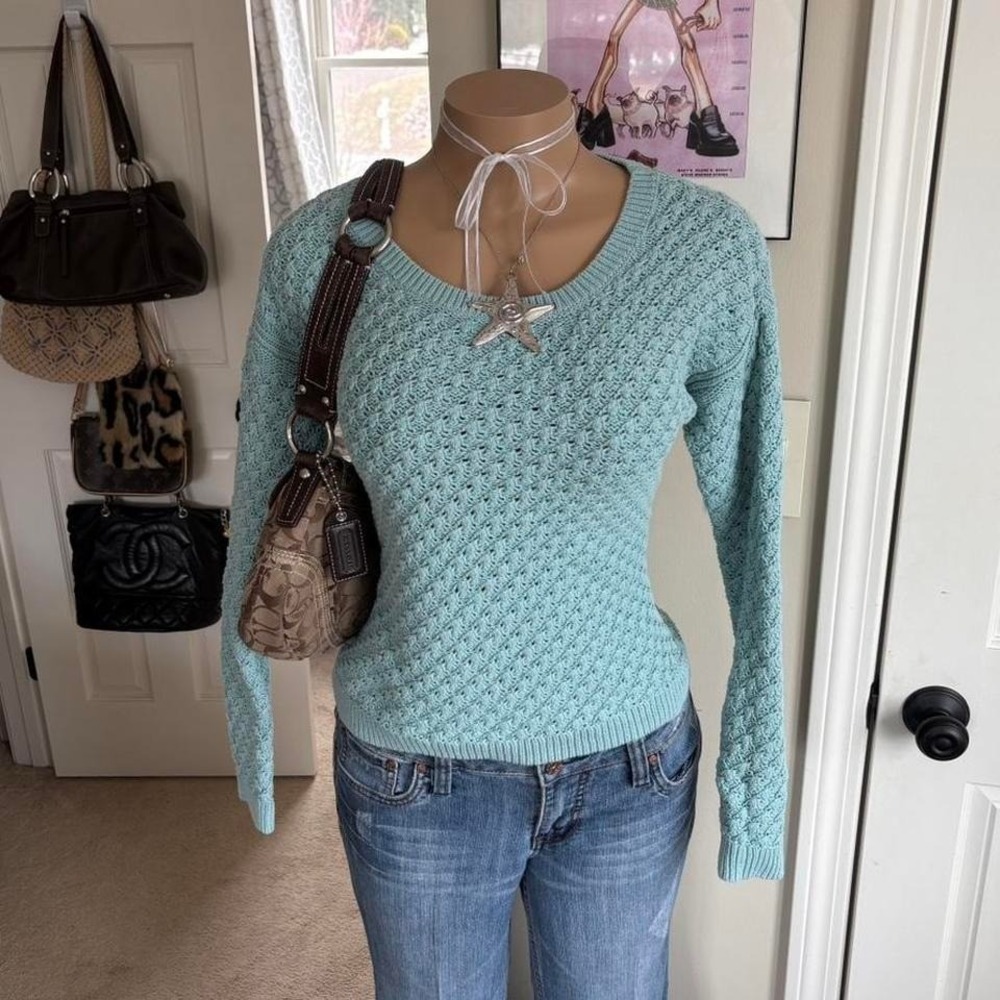 Y2K 2000s Mint Green Knit Sweater
